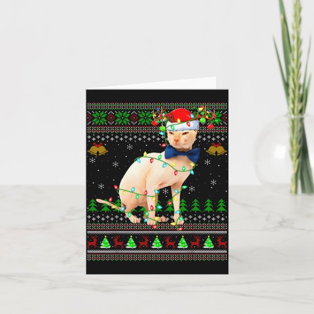 Sphynx Cat Ugly Christmas Sweaters Holiday Santa C Karte (Vorderseite)