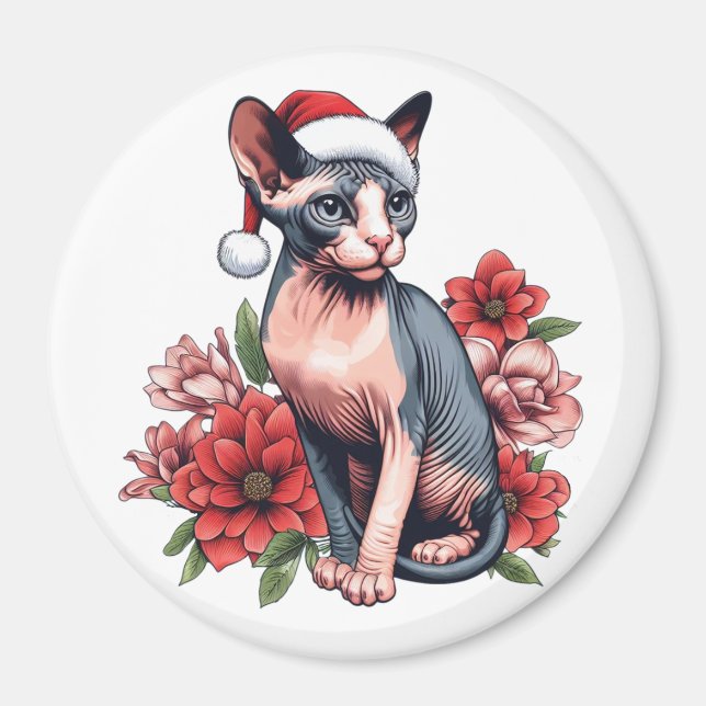 Sphynx Cat Weihnachtsmannmütze Weihnachten Magnet (Vorne)