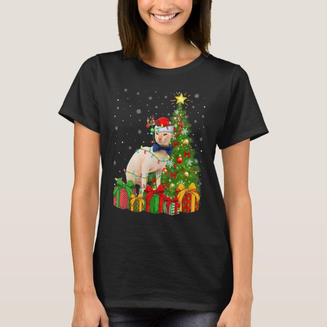 Sphynx Cat   Xmas Lights Santa Sphynx Cat Christma T-Shirt (Vorderseite)
