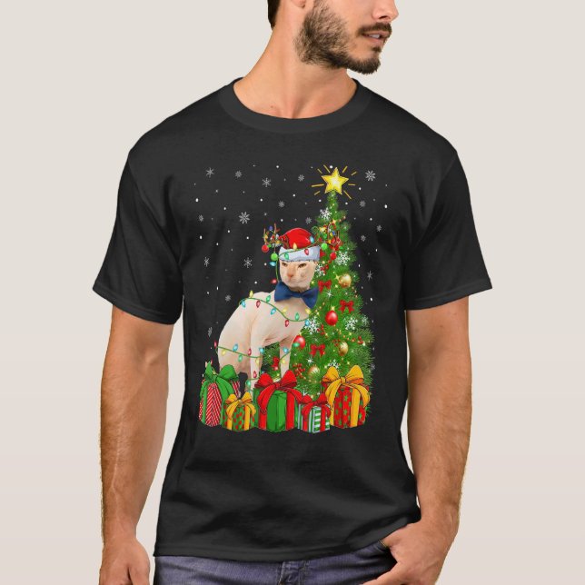 Sphynx Cat   Xmas Lights Santa Sphynx Cat Christma T-Shirt (Vorderseite)