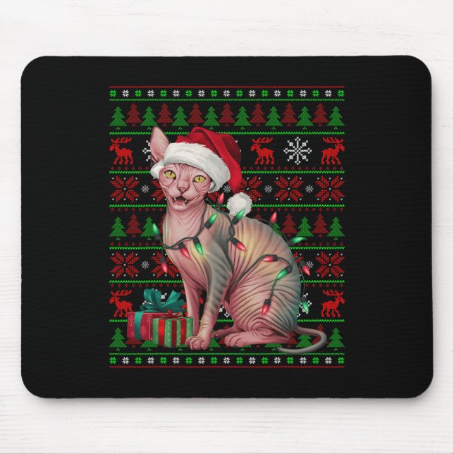 Sphynx Cat Xmas Lights Ugly Weihnachtsmannmütze Sp Mousepad (Vorne)