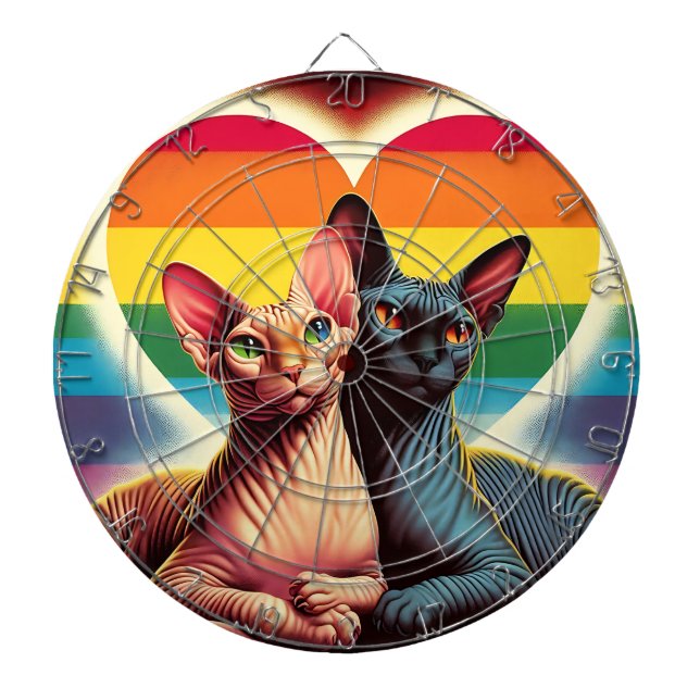Sphynx Cats Dartboard LGBTQ Flag Liebe Herz Gesche Dartscheibe (vorne)