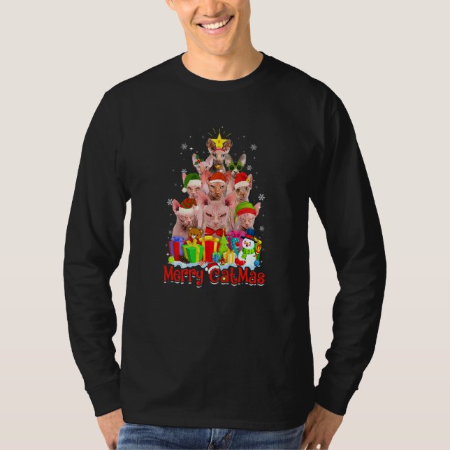 Sphynx Cats Santa Hat Merry Catmas Cat T-Shirt (Vorderseite)