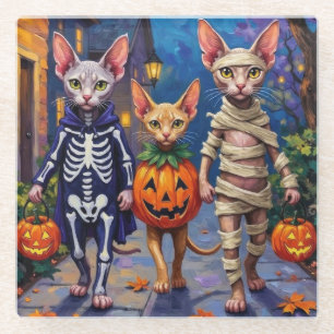 Sphynx Cats Trick-or-Treating in Halloween-Kostüm Glasuntersetzer