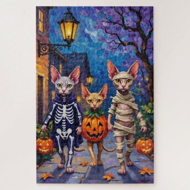 Sphynx Cats Trick-or-Treating in Halloween-Kostüm Puzzle (Vertikal)