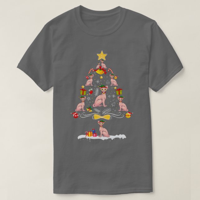 Sphynx Christmas Tree Cat Owner Geschenk T-Shirt (Design vorne)