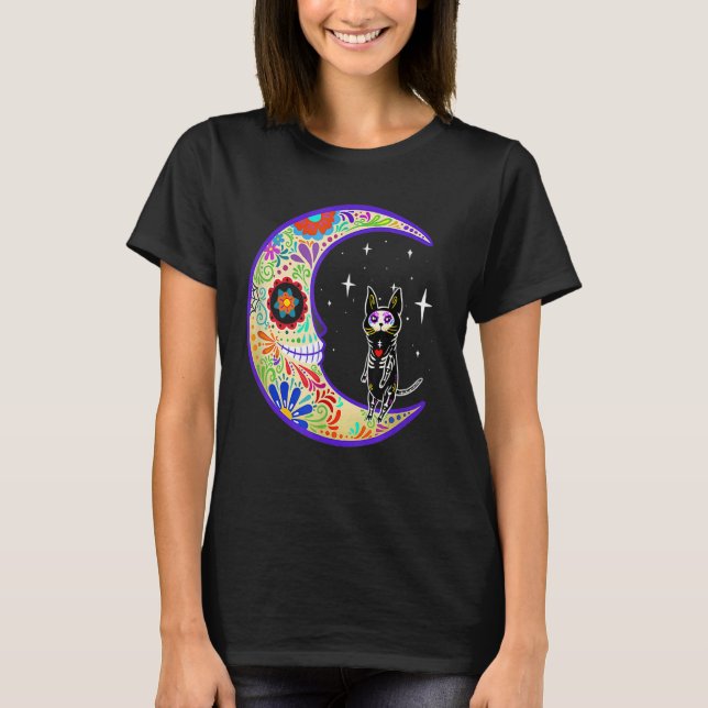 Sphynx Dia de Los Muertos Skeleton Sugar Skull T-Shirt (Vorderseite)