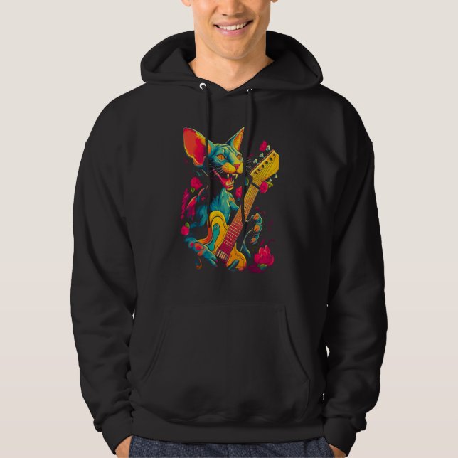 Sphynx Hairless Cat Guitar Hoodie (Vorderseite)