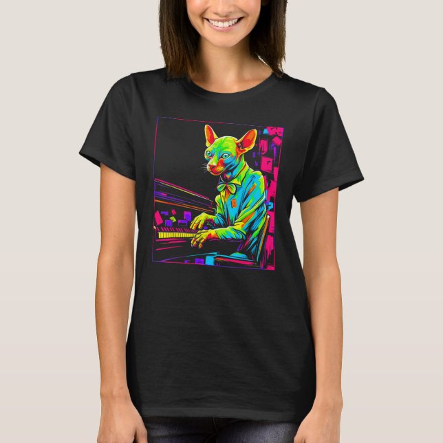 Sphynx Hairless Cat Piano T-Shirt (Vorderseite)