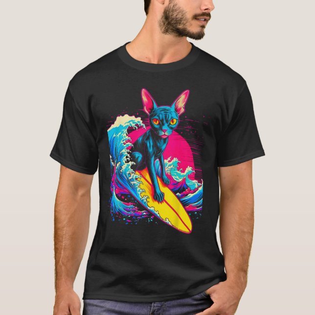 Sphynx Hairless Cat Surfing T-Shirt (Vorderseite)