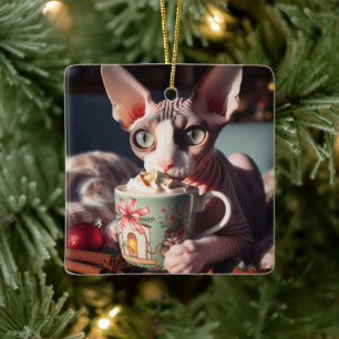 Sphynx Heiße Schokolade Katze Weihnachten Keramikornament