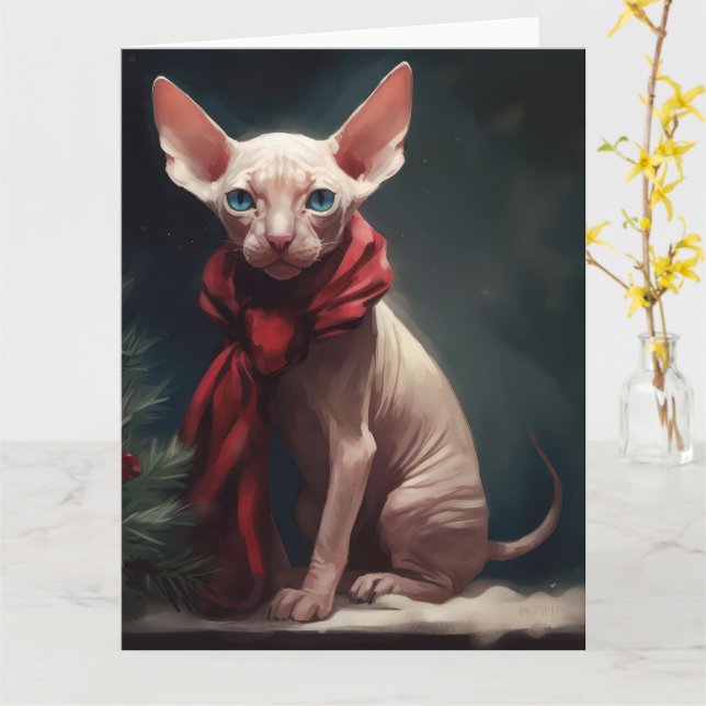 Sphynx Hund im Schnee Weihnachten Karte (Gelbe Blume)