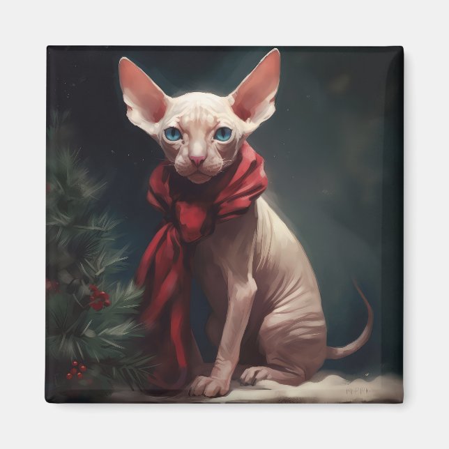 Sphynx Hund im Schnee Weihnachten Magnet (Vorne)