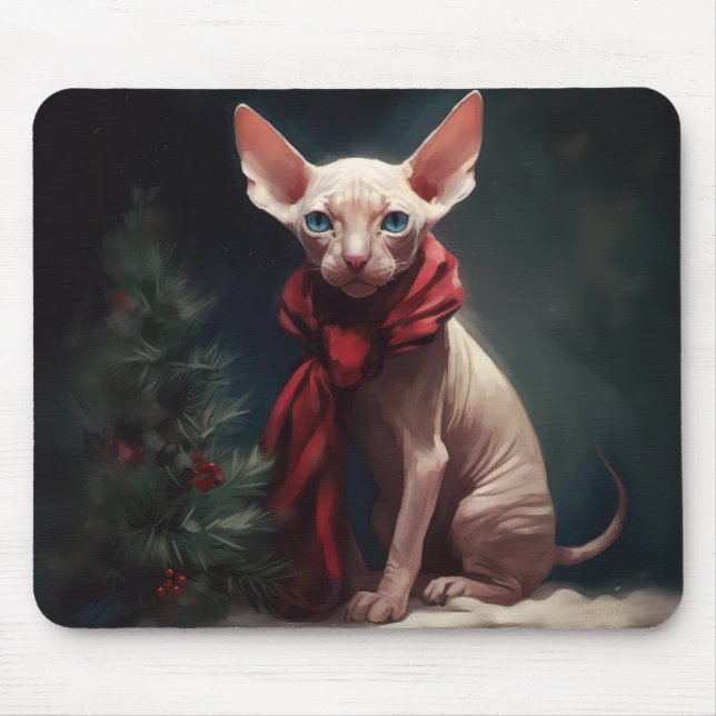 Sphynx Hund im Schnee Weihnachten Mousepad (Vorne)