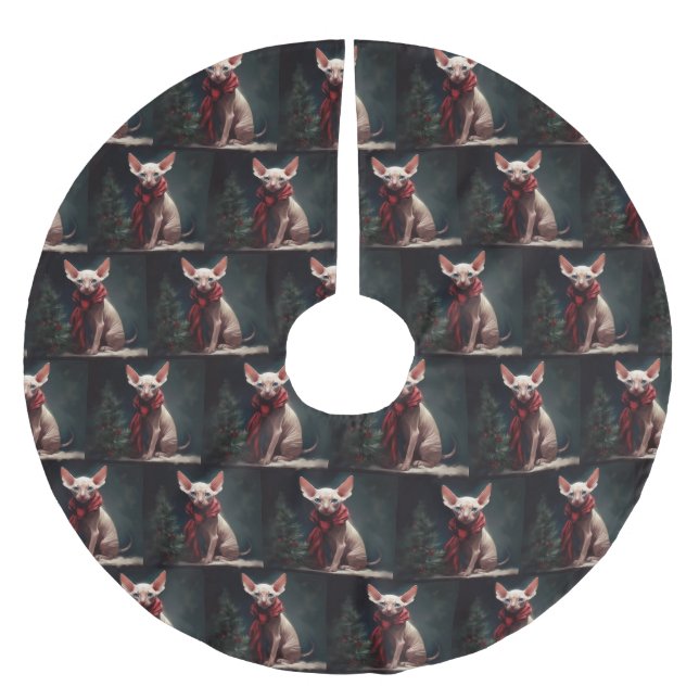 Sphynx Hund im Schnee Weihnachten Polyester Weihnachtsbaumdecke (Vorderseite)