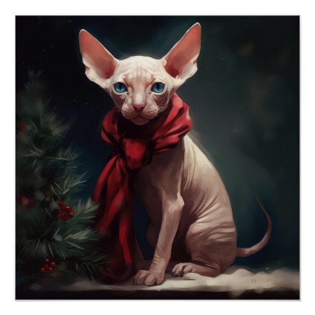 Sphynx Hund im Schnee Weihnachten Poster (Vorderseite)