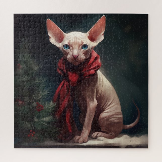 Sphynx Hund im Schnee Weihnachten Puzzle (Vertikal)