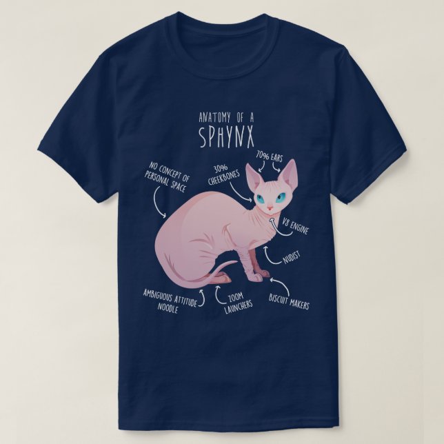 Sphynx Kat Anatomie T-Shirt (Design vorne)