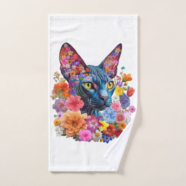 Sphynx Kat Floral Handtuch Blume (Handtuch)