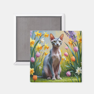 Sphynx Kat Spring Flowers Malerei Magnet