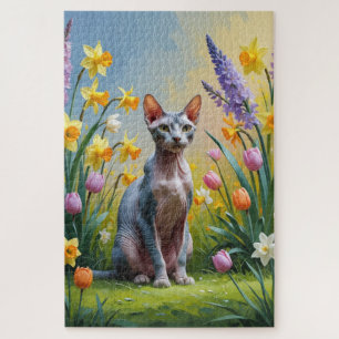 Sphynx Kat Spring Flowers Malerei Puzzle