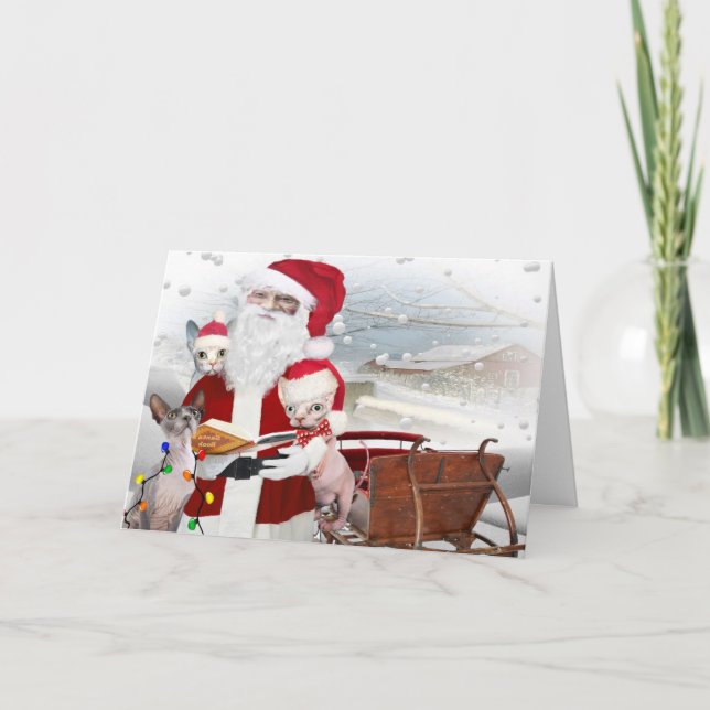 Sphynx Kätzchen-Weihnachten mit Sankt Feiertagskarte (Vorderseite)