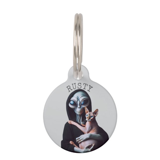 Sphynx-Katze Alien Lustig  Haustiermarke (Vorderseite)