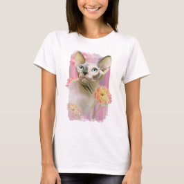 Sphynx Katze bei Blume. T-Shirt