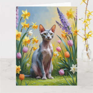 Sphynx-Katze Frühlingsblumen Malerei Karte