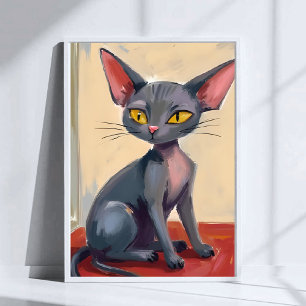 Sphynx-Katze   Haarloses Katzenhaustier Aquarell Poster