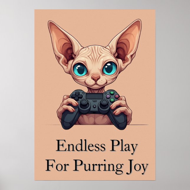Sphynx-Katze hält Spielcontroller Poster (Vorne)