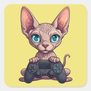 Sphynx-Katze hält Spielcontroller Quadratischer Aufkleber