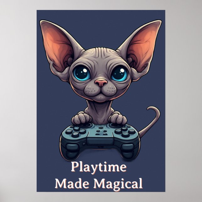 Sphynx-Katze hält Spielecontroller Poster (Vorne)