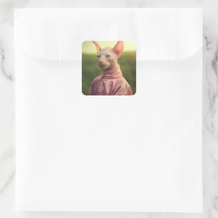 Sphynx-Katze im Outfit – Spieltriebige Naturkunst Quadratischer Aufkleber