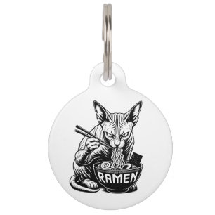 Sphynx-Katze isst Ramen-Nudeln Haustiermarke