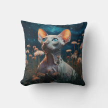 Sphynx-Katze & lebendige Blumen – Whimsical Art