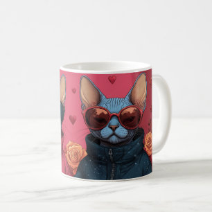 Sphynx-Katze mit Herzrosen Valentinstag Kaffeetasse