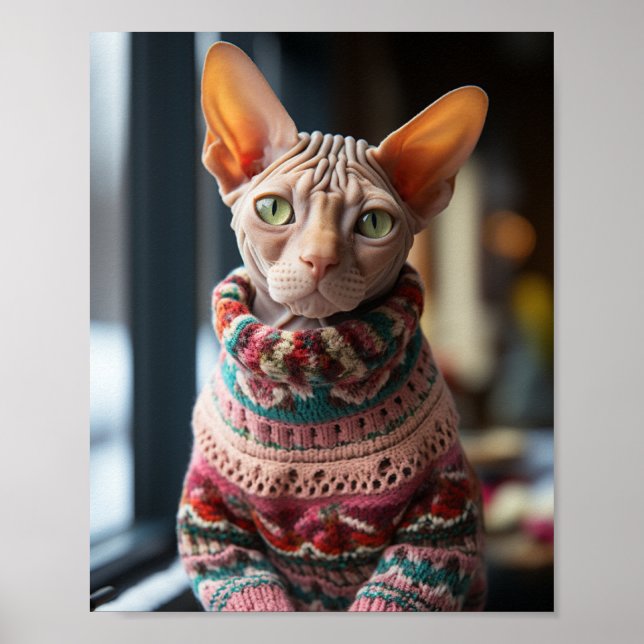 Sphynx Katze mit Pullover Poster (Vorne)