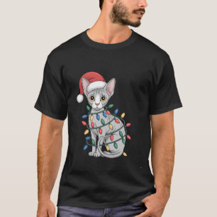 Sphynx-Katze mit Weihnachtsmannmütze und in Weihna T-Shirt