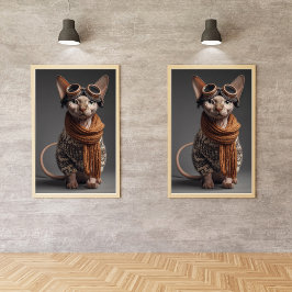 Sphynx-Katze Pilot Aviator Cool Lustig Luftfahrt Fotodruck