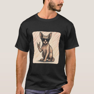 Sphynx-Katze Sonnenbrille Rockmusik Lustig Retro T-Shirt