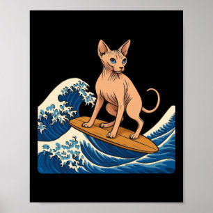 Sphynx-Katze surft auf japanischer Welle  Poster