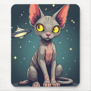 Sphynx-Katze-UFO-Weltraum-Cartoon-Kunst beurteilen Mousepad