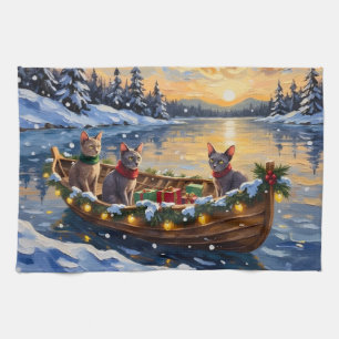 Sphynx-Katze Weihnachtsboot Urlaub Geschirrtuch
