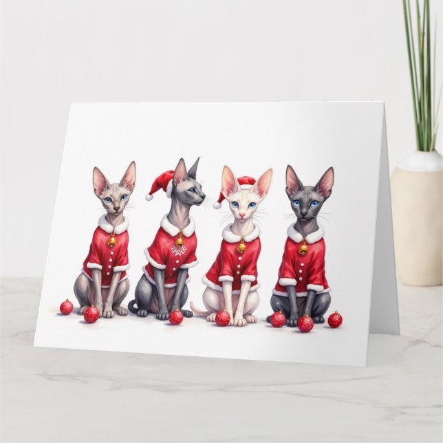Sphynx-Katze Weihnachtskleid Santa Hut Karte (Vorderseite)