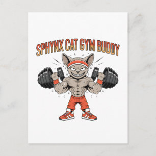 Sphynx-Katzen-Gym-Buddy-Cartoon-Fitness-Kunst Postkarte