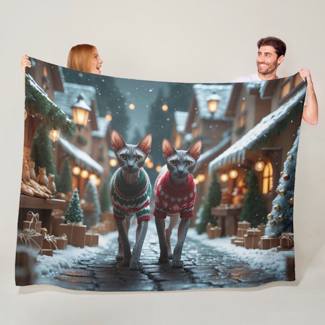 Sphynx Katzen Weihnachten Schnee Feiertag Fleecedecke (Beispiel)