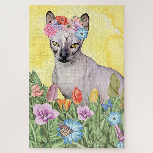 Sphynx-Katzenkatze-Blume Puzzle (Vertikal)