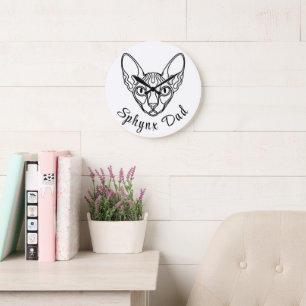 Sphynx-Katzenvater Minimalist Weiß Große Wanduhr