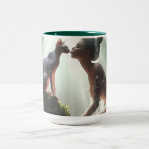 Sphynx Kissing Mermaid Zweifarbige Tasse
